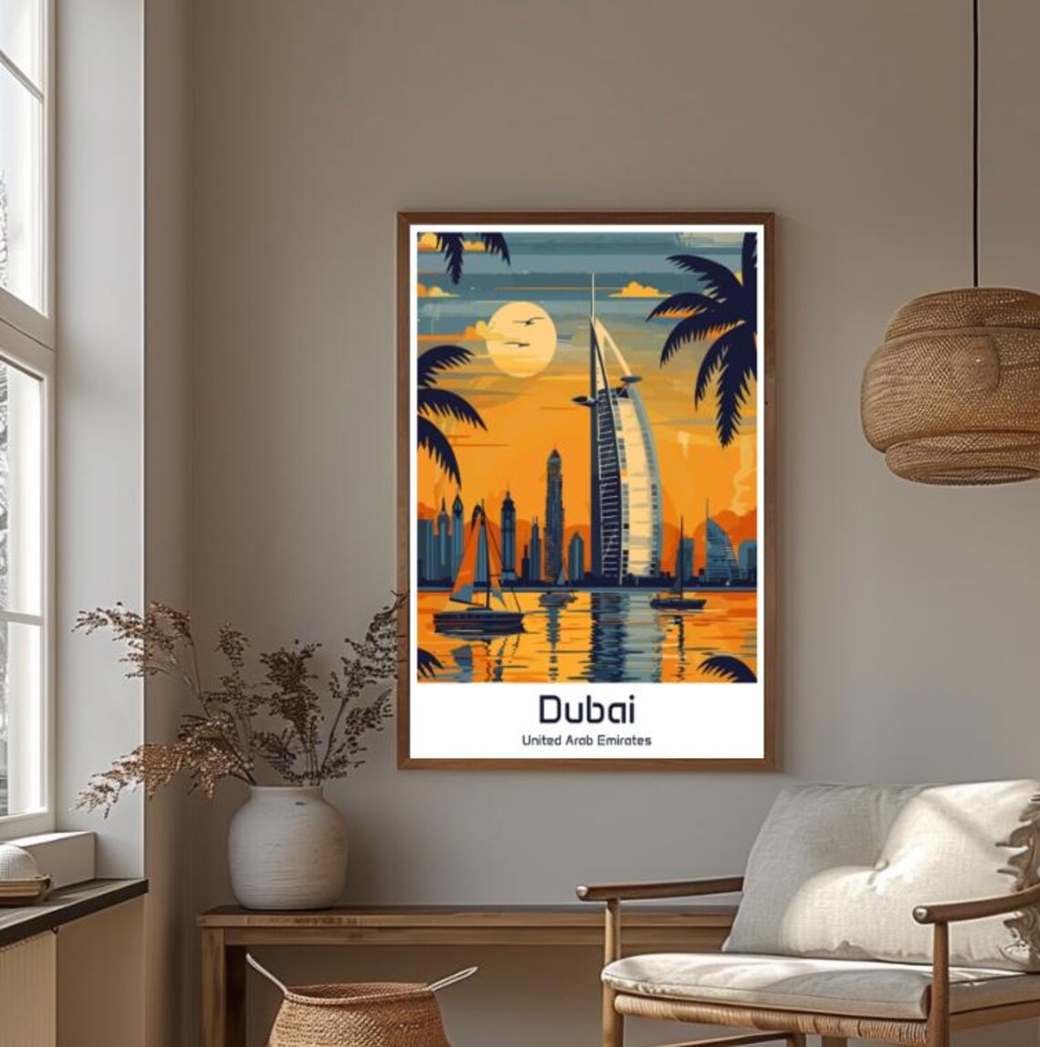 Dubai United Arab Emirates Burj Al Arab Sunset Sailboats Travel Poster - Image 4
