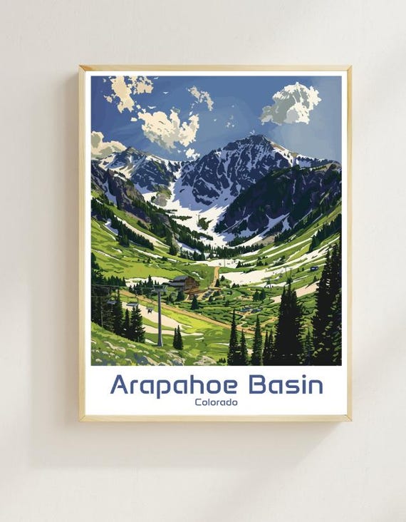 Arapahoe Basin Travel Poster Colorado Ski Resort Wall Art Mountain Landscape Print Arapahoe Basin Decor Winter Travel Gift Minimalist