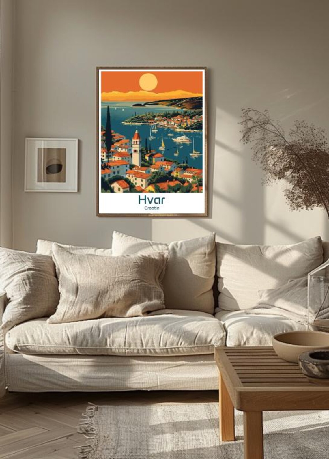 Hvar Croatia Sunset Harbor Town Bell Tower Golden View Poster - Image 3