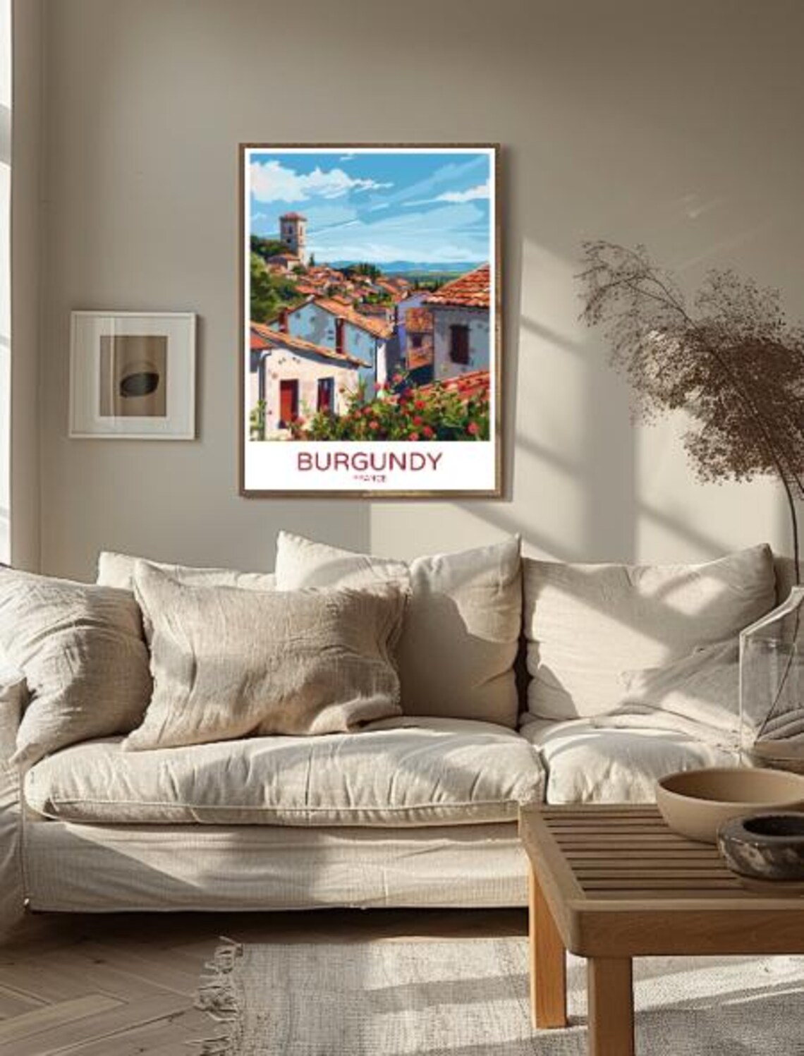Burgundy France Hilltop Village Terracotta Roofs Travel Poster - Image 2