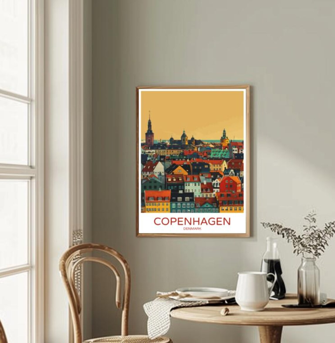 Copenhagen Denmark Colorful Rooftops Old Town Skyline Poster - Image 2