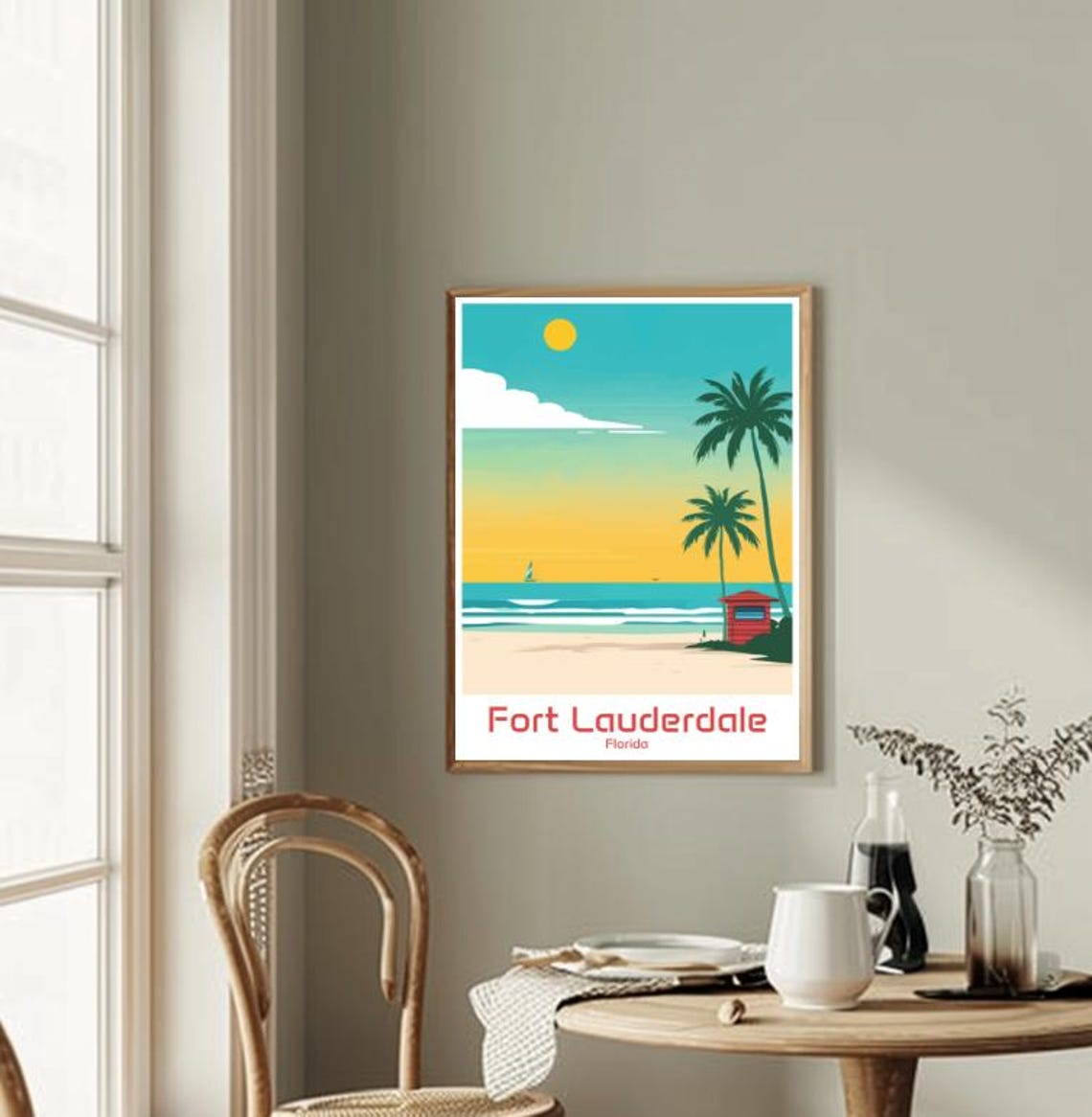Fort Lauderdale Florida Sunny Beach Palm Tree Retro Art Poster - Image 2