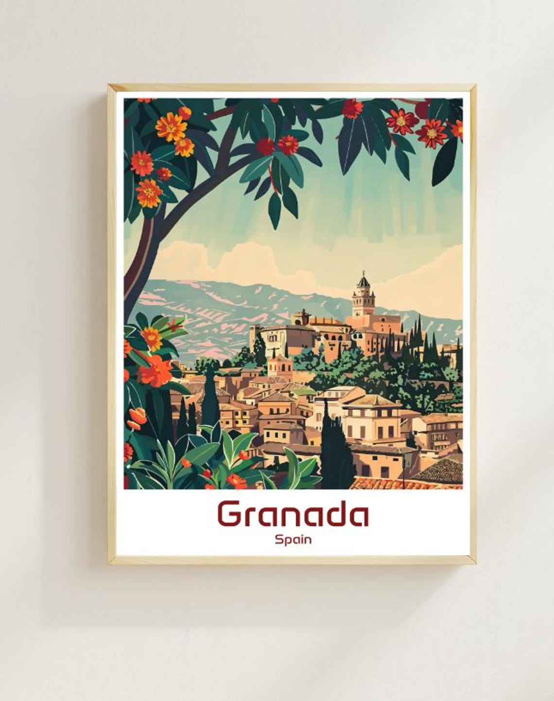 Romantic Granada Spain Alhambra Palace Blossom View Art Poster