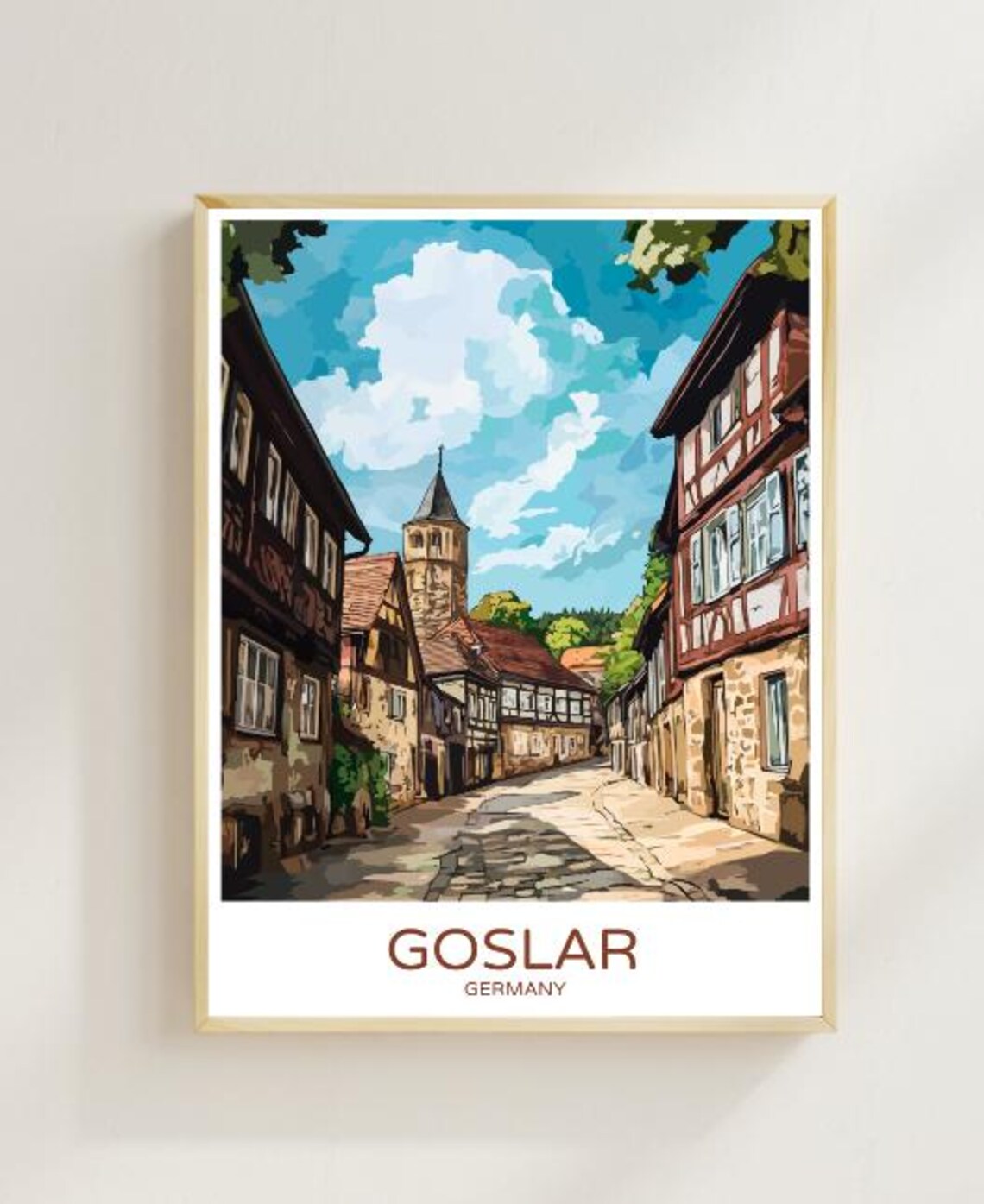 Goslar Germany Travel Poster Historic Half Timbered Street Scene
