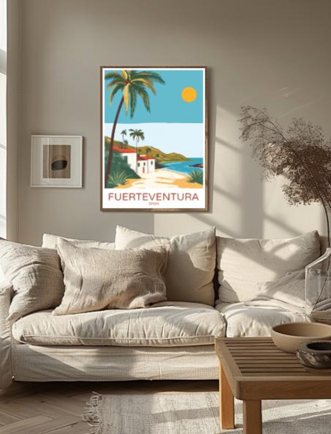 Fuerteventura Spain Travel Poster Palm Tree Beach And White Houses - Image 2