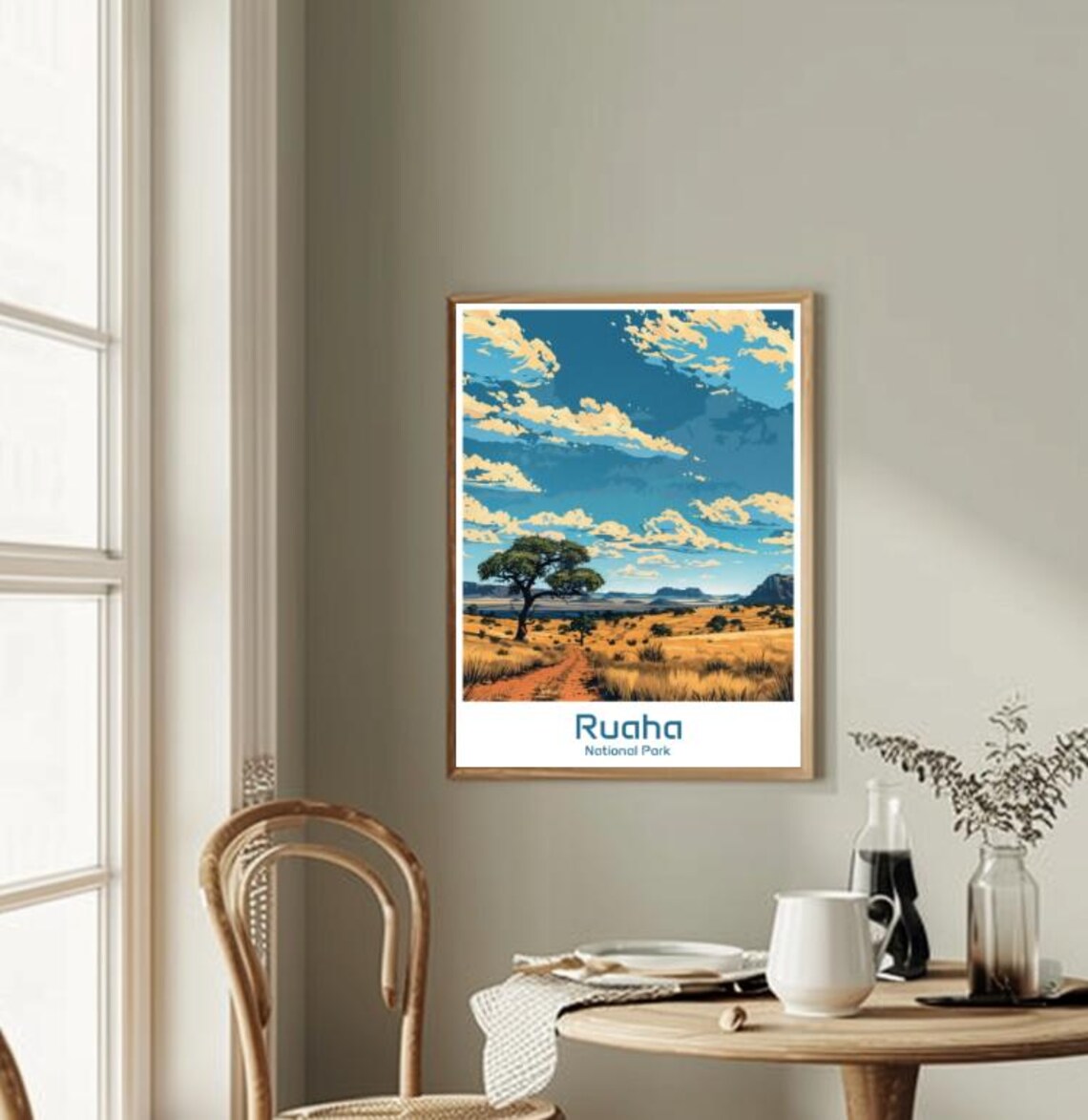 Ruaha National Park Tanzania Savanna Path Acacia Vintage Travel Poster - Image 2