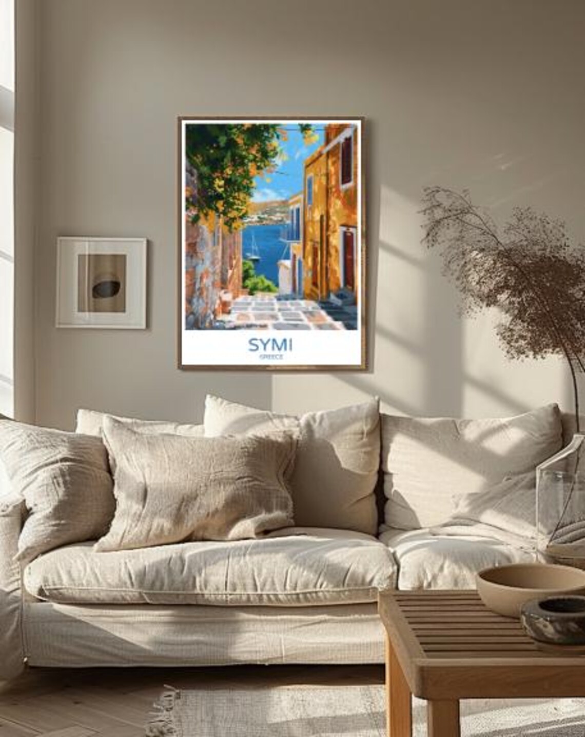 Symi Greece Stone Alley Bougainvillea Sailboat Harbor View Poster - Image 2
