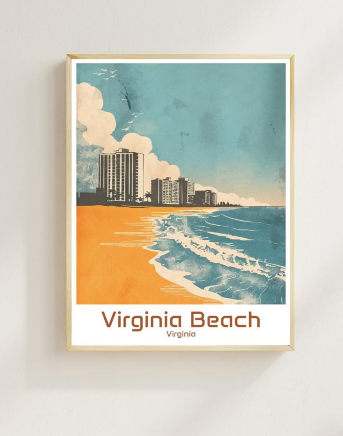 Virginia Beach Virginia Oceanfront Surf Beach Vintage Travel Poster