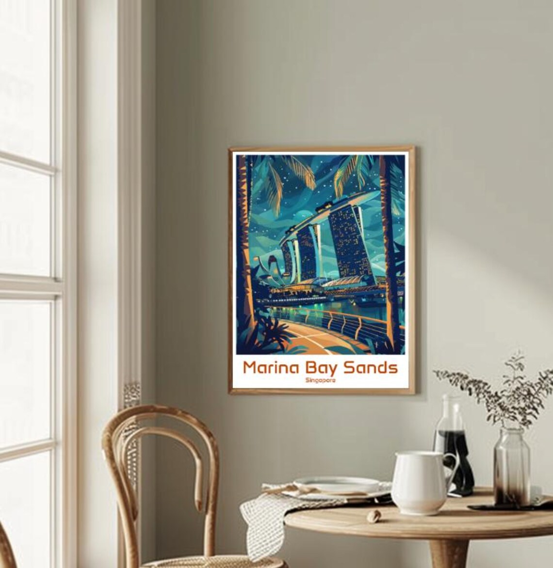 Marina Bay Sands Singapore Night Skyline Vintage Travel Poster - Image 2