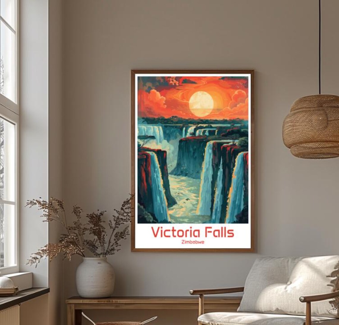 Victoria Falls Zimbabwe Sunset Waterfall Gorge Travel Poster - Image 4