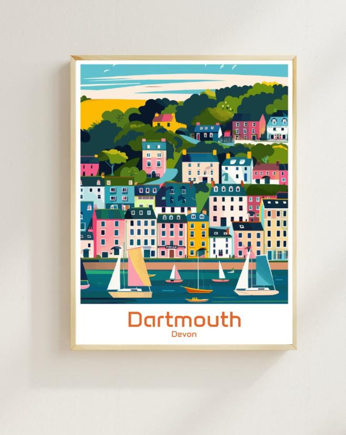 Dartmouth Devon England Harbor Sailboats Vintage Travel Poster