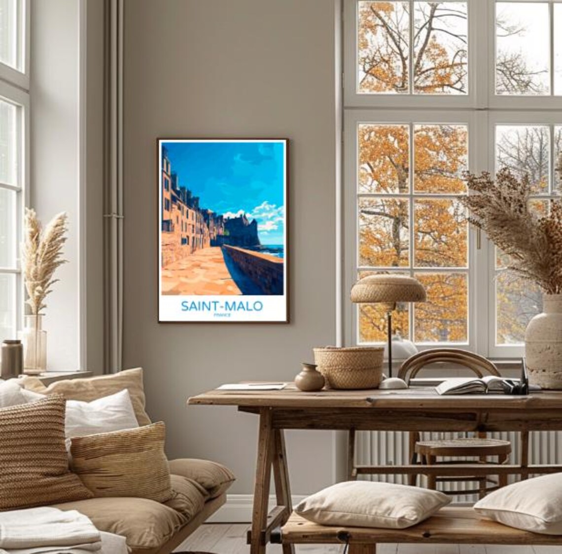 Saint-Malo France Stone Ramparts Seaside Street Blue Sky Travel Poster - Image 4