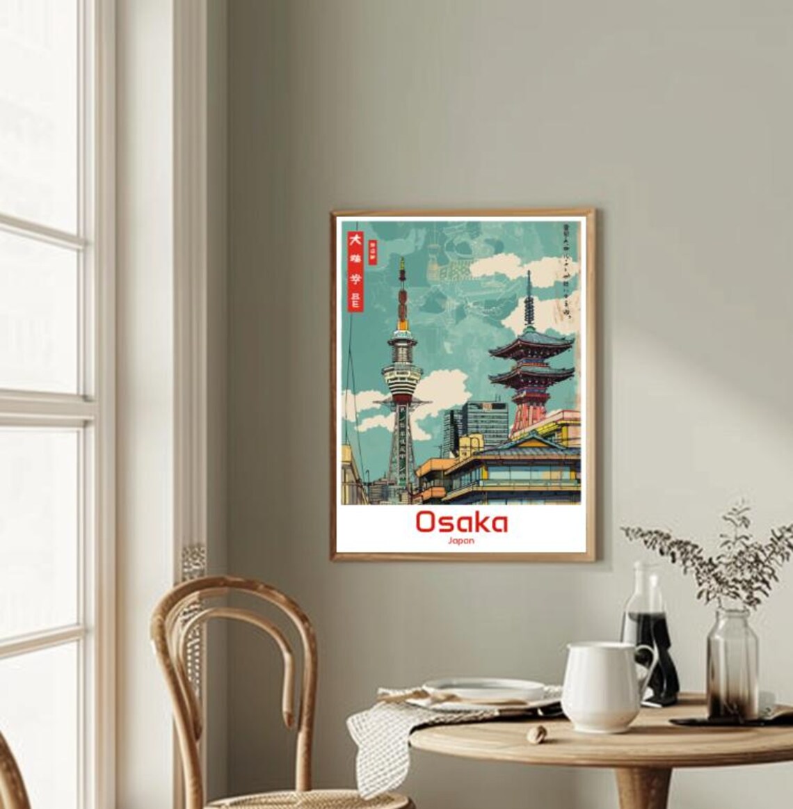 Osaka Japan Tsutenkaku Tower And Five Story Pagoda Retro Poster - Image 2