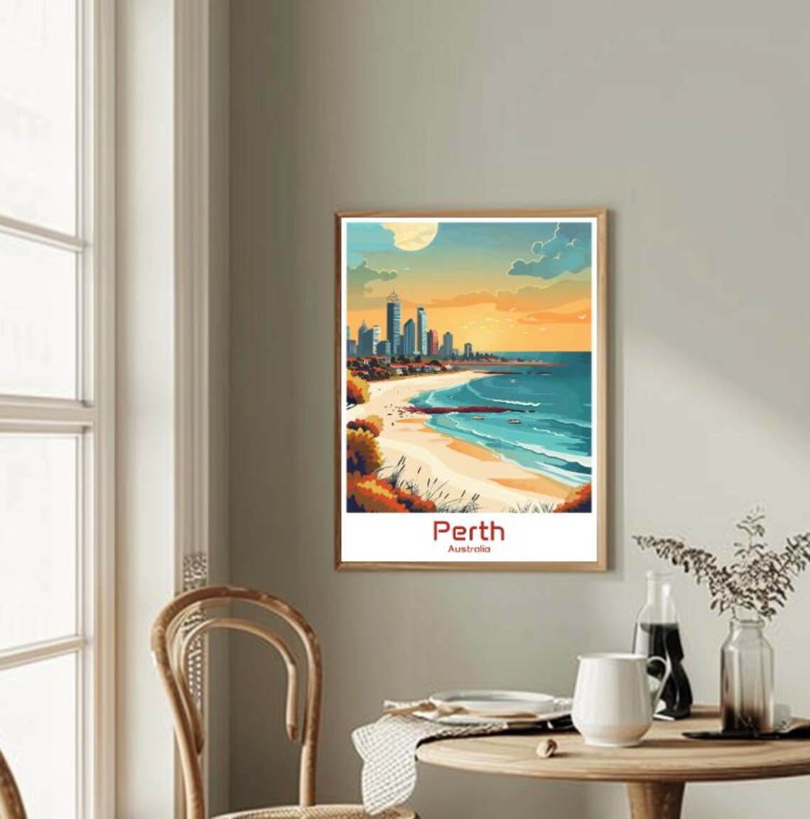Perth Australia Beach Sunset Skyline Ocean View Travel Poster - Image 2