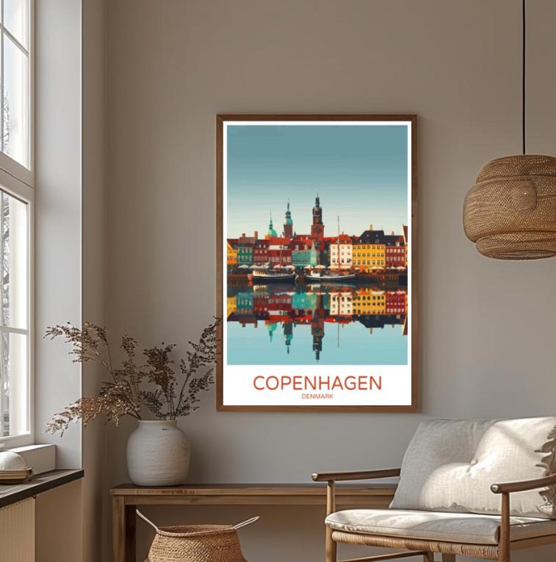 Copenhagen Nyhavn Colorful Harbor Reflection Illustrated Travel Poster - Image 3