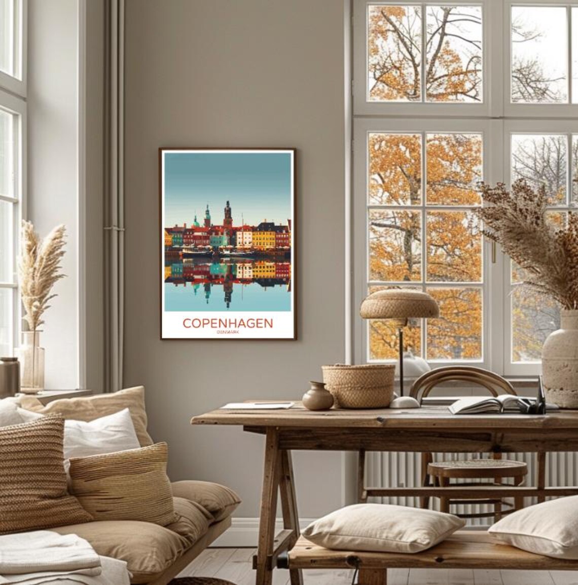 Copenhagen Nyhavn Colorful Harbor Reflection Illustrated Travel Poster - Image 4