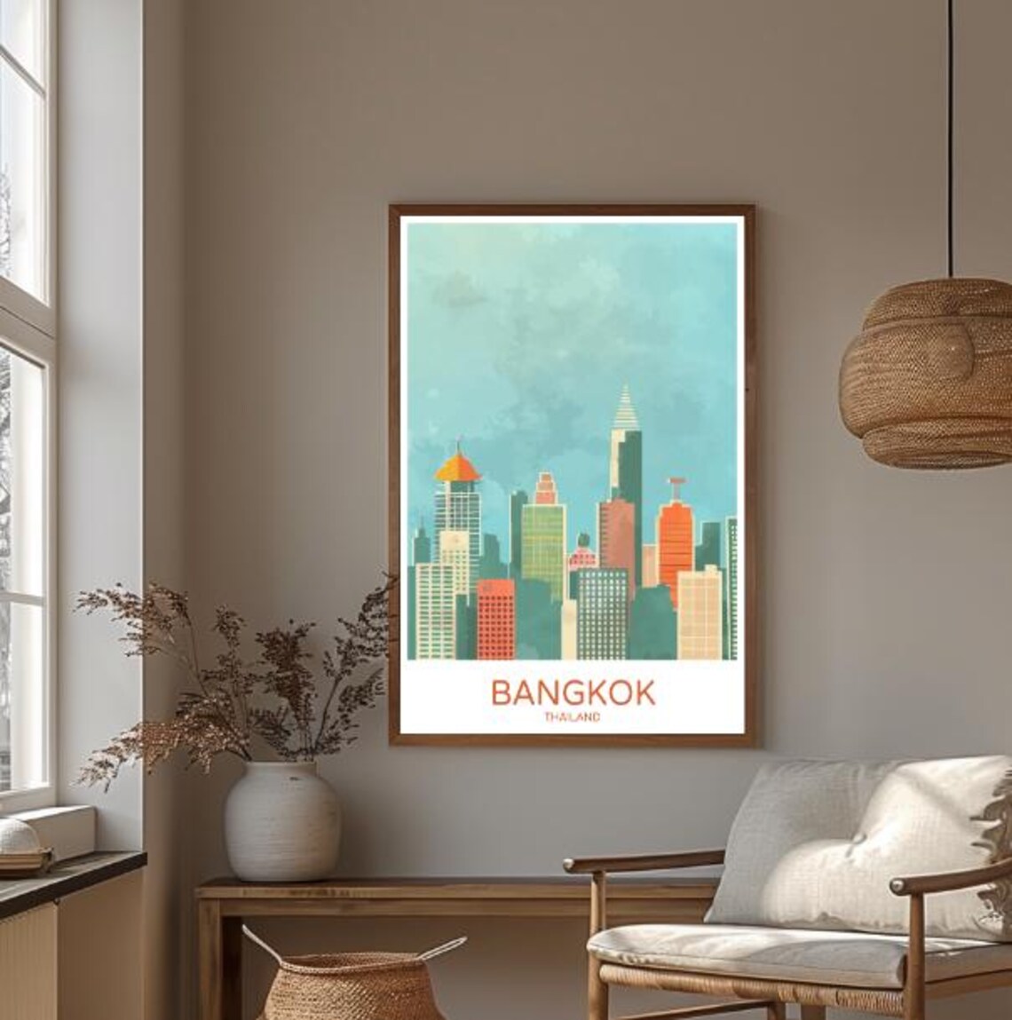 Bangkok Thailand Colourful Pastel Skyline Travel Souvenir Poster - Image 3