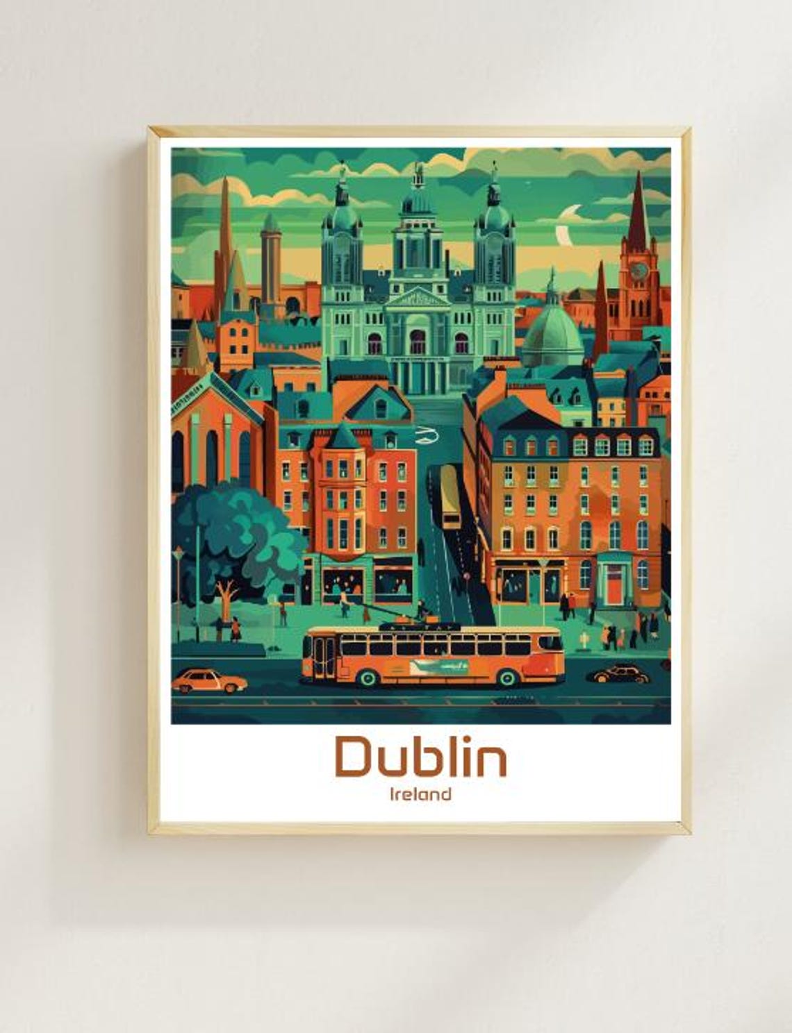 Dublin Ireland Street Bus Historic Churches Cityscape Poster