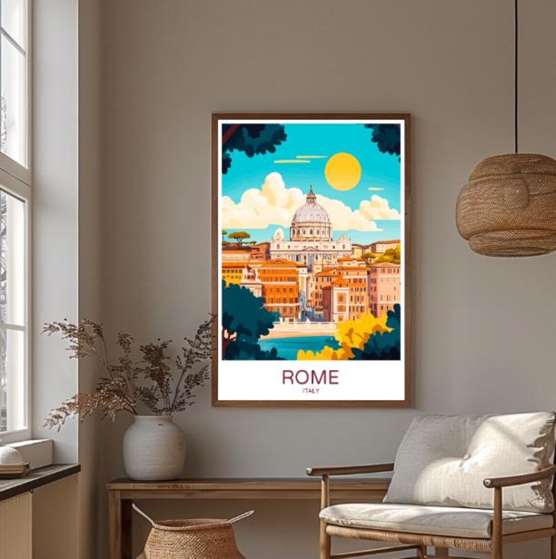 Rome Italy Vatican St Peters Basilica Sunset Vintage Travel Poster - Image 3