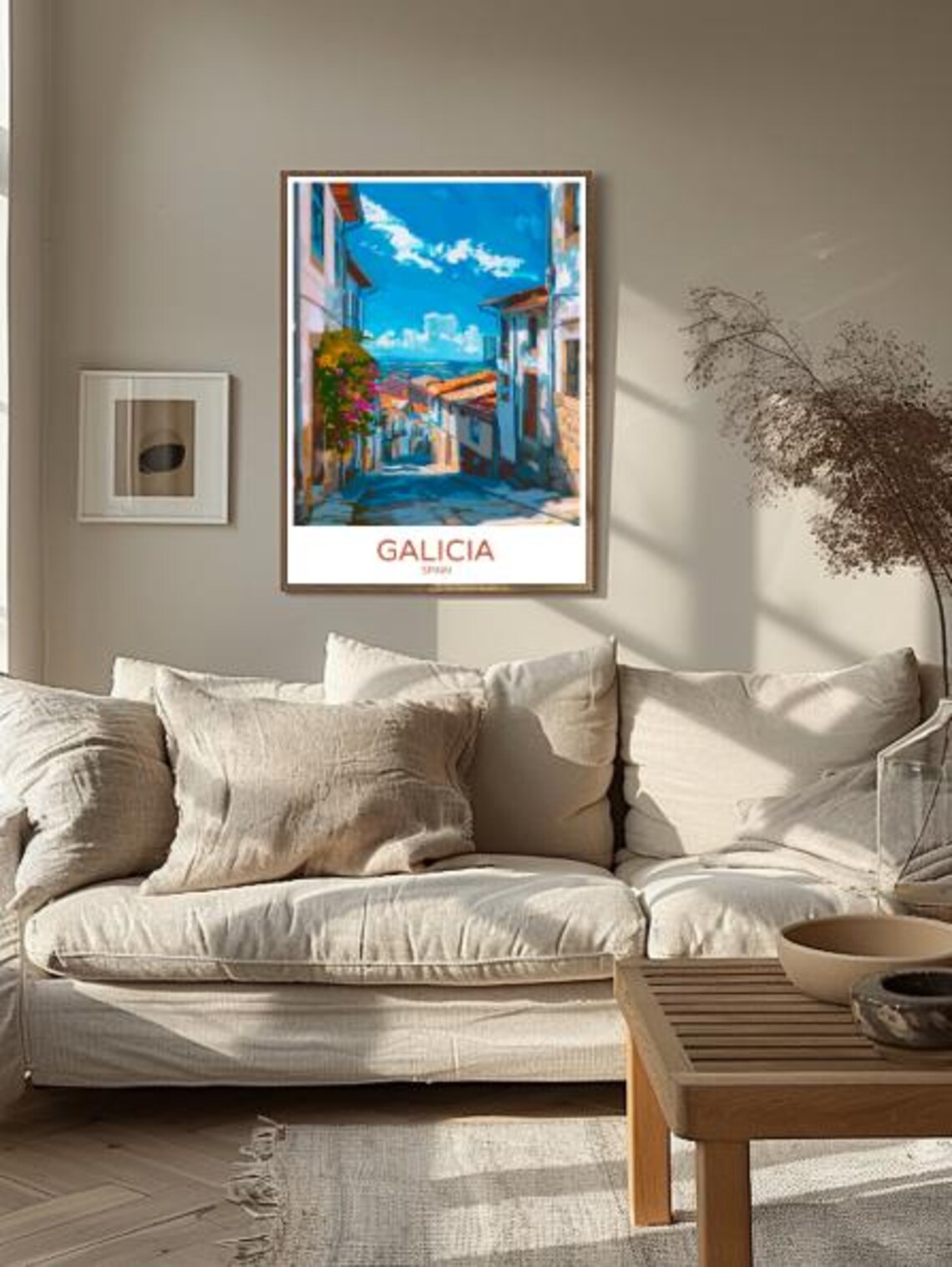 Galicia Old Town Flower-Draped Street with Valley Views Spain Poster - Image 2