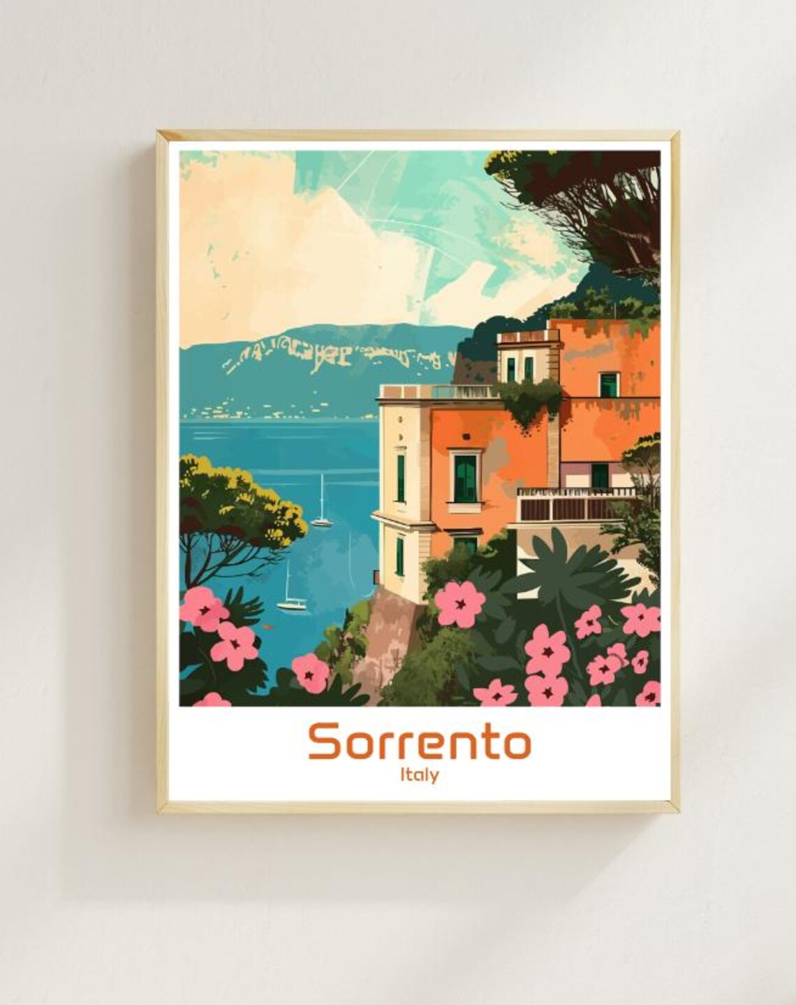 Sorrento Italy Amalfi Coast Cliffside Villa Retro Travel Poster
