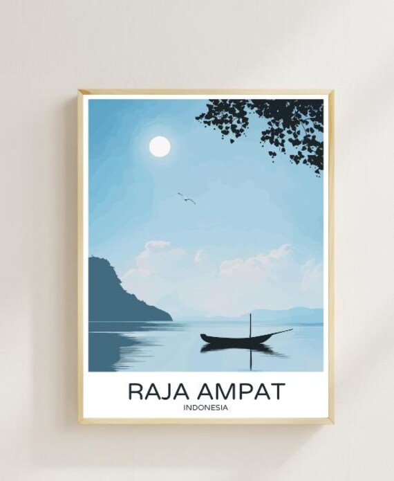 Raja Ampat Indonesia Canoe Lagoon Morning Calm Travel Poster