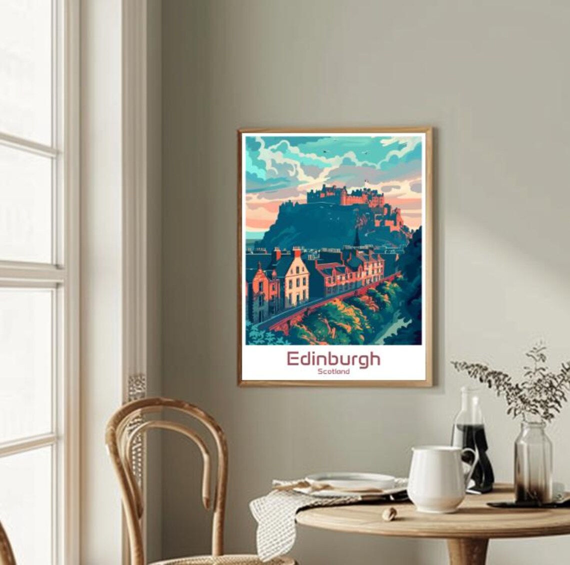 Edinburgh Scotland Castle Rock Old Town Sunset Travel Poster - Image 2