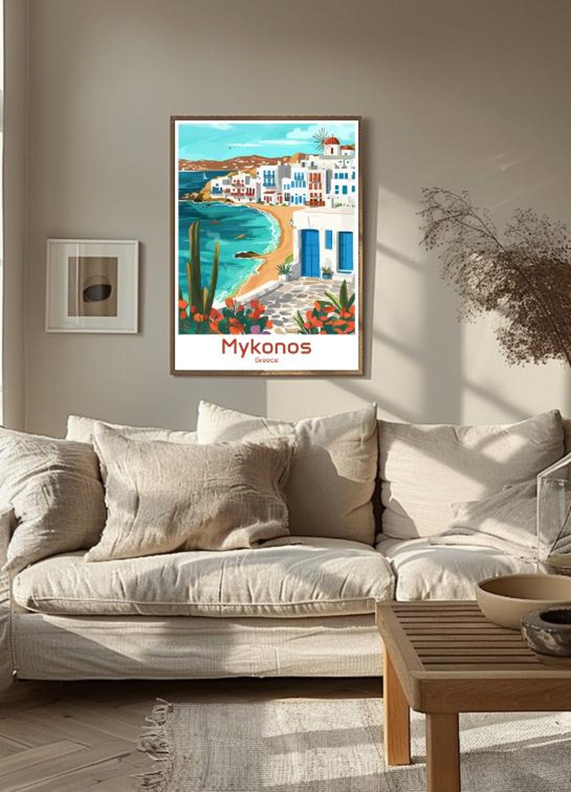 Mykonos Greece Whitewashed Houses Windmill and Aegean Bay Poster - Image 3