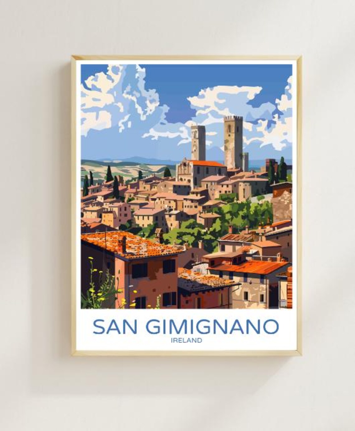 San Gimignano Italy Medieval Towers Tuscan Village Travel Poster