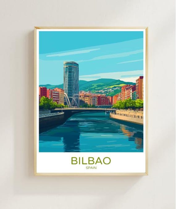 Bilbao Spain Travel Poster Modern Cityscape Wall Art With Guggenheim Museum European Artwork Travel Gift Home Decor