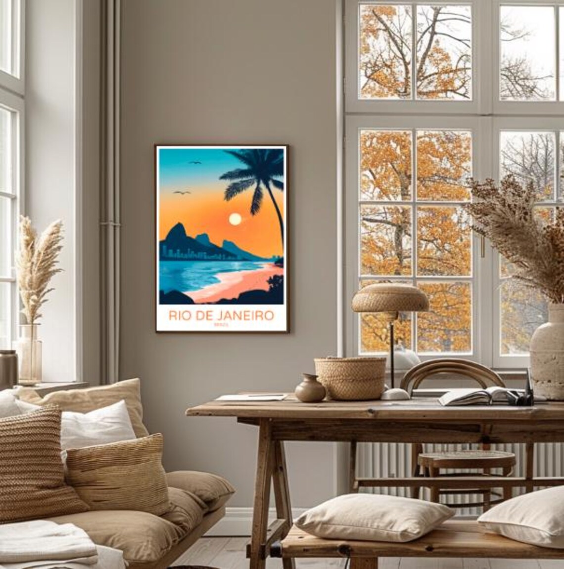 Rio de Janeiro Brazil Sunset Beach Palm Silhouette Bay View Poster - Image 4