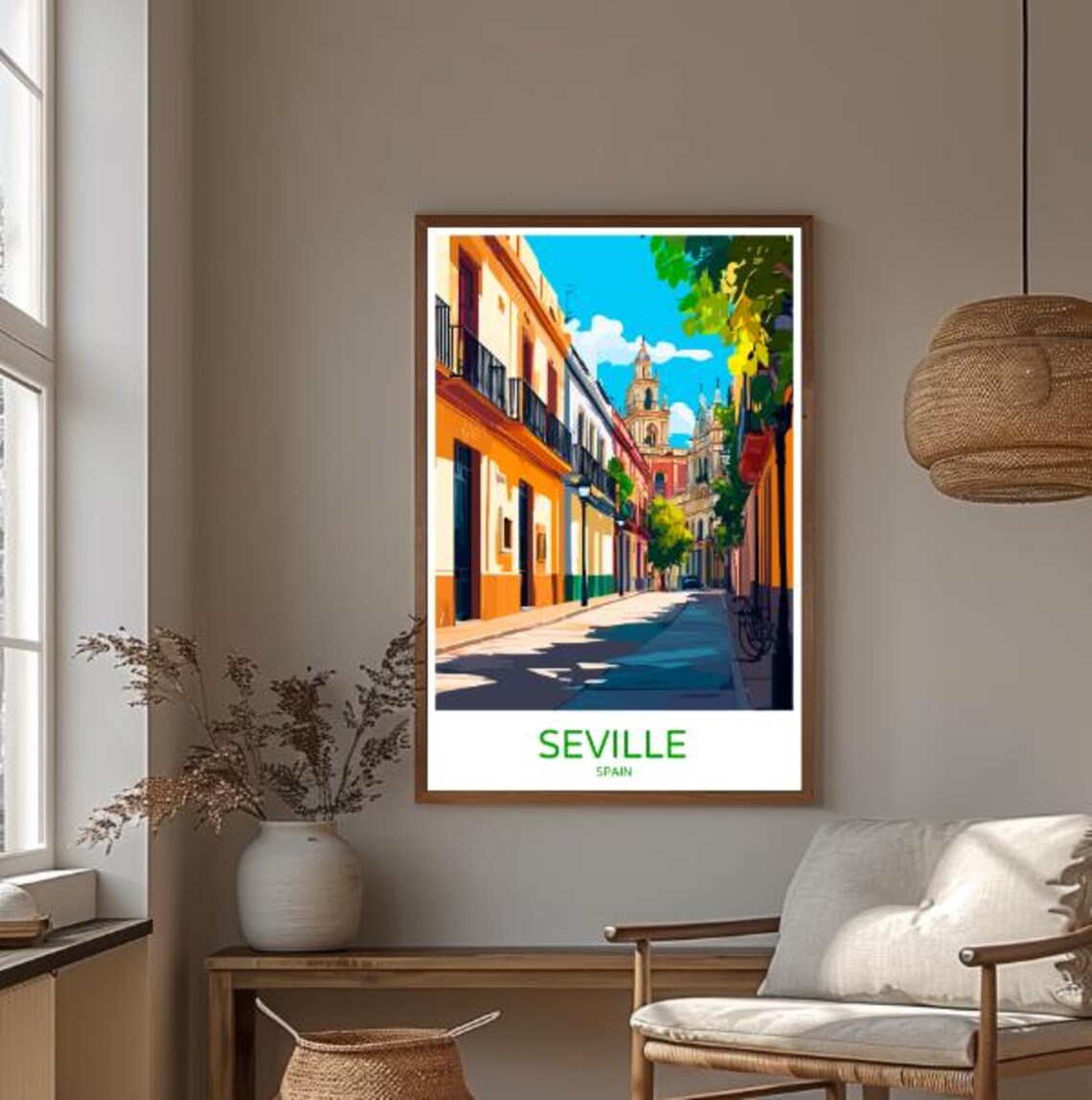 Seville Giralda Tower Sunlit Andalusian Old Town Street Poster - Image 3