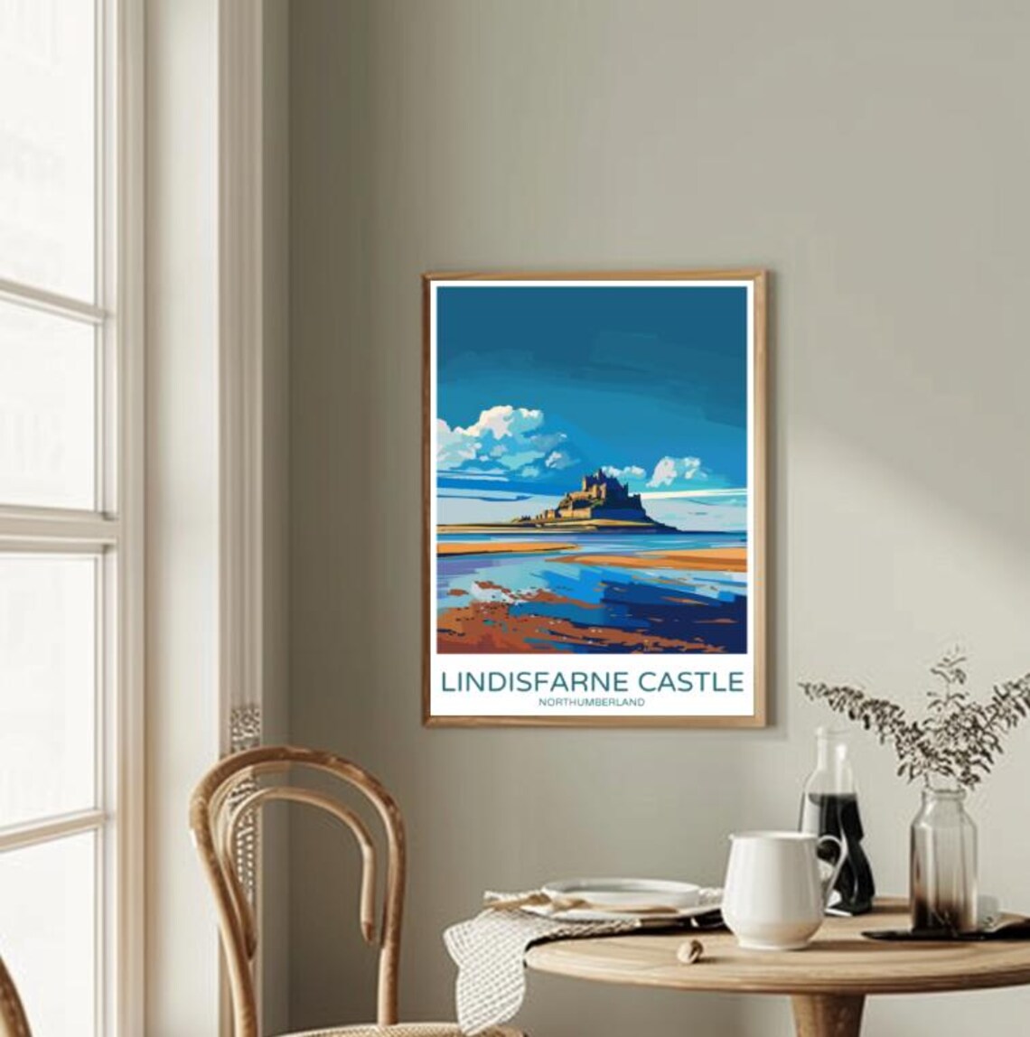 Lindisfarne Castle Northumberland Tidal Causeway Colorful Poster - Image 2