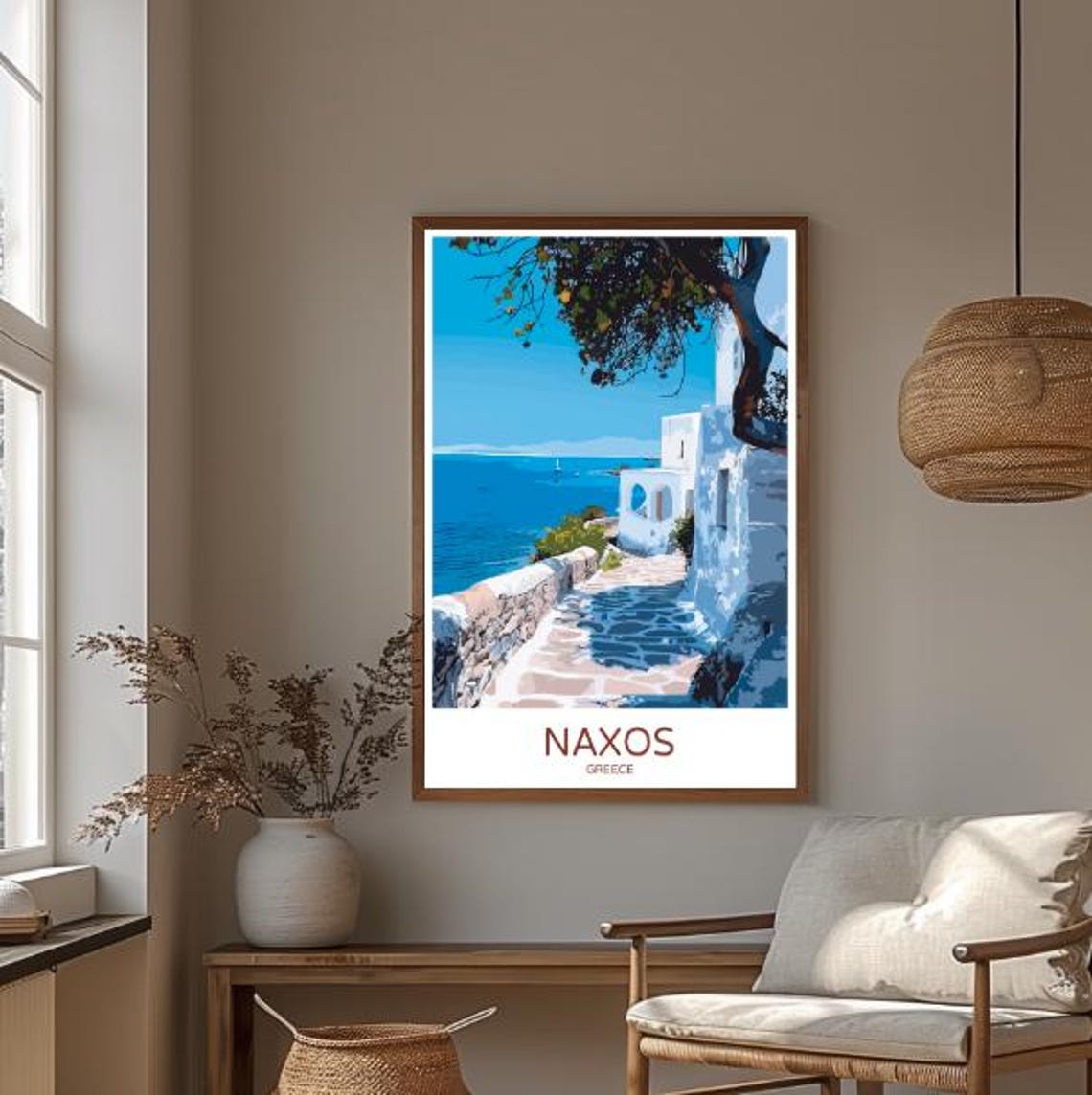 Naxos Greece Seaside Path Whitewashed Village Aegean View Poster - Image 3