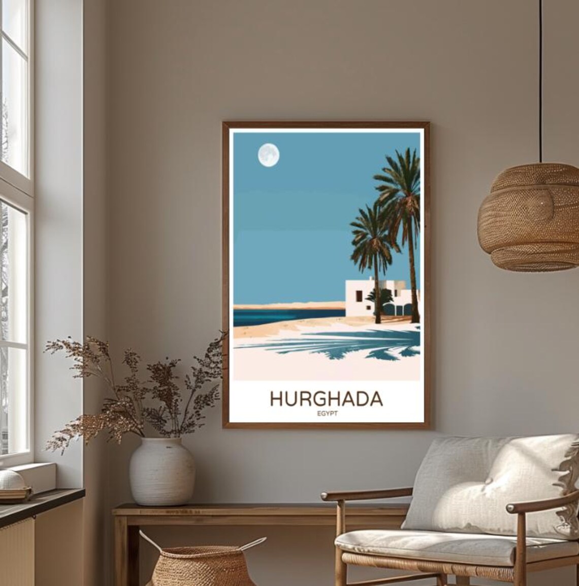 Hurghada Egypt Red Sea Beach Moonlit Palms Night Scene Poster - Image 4