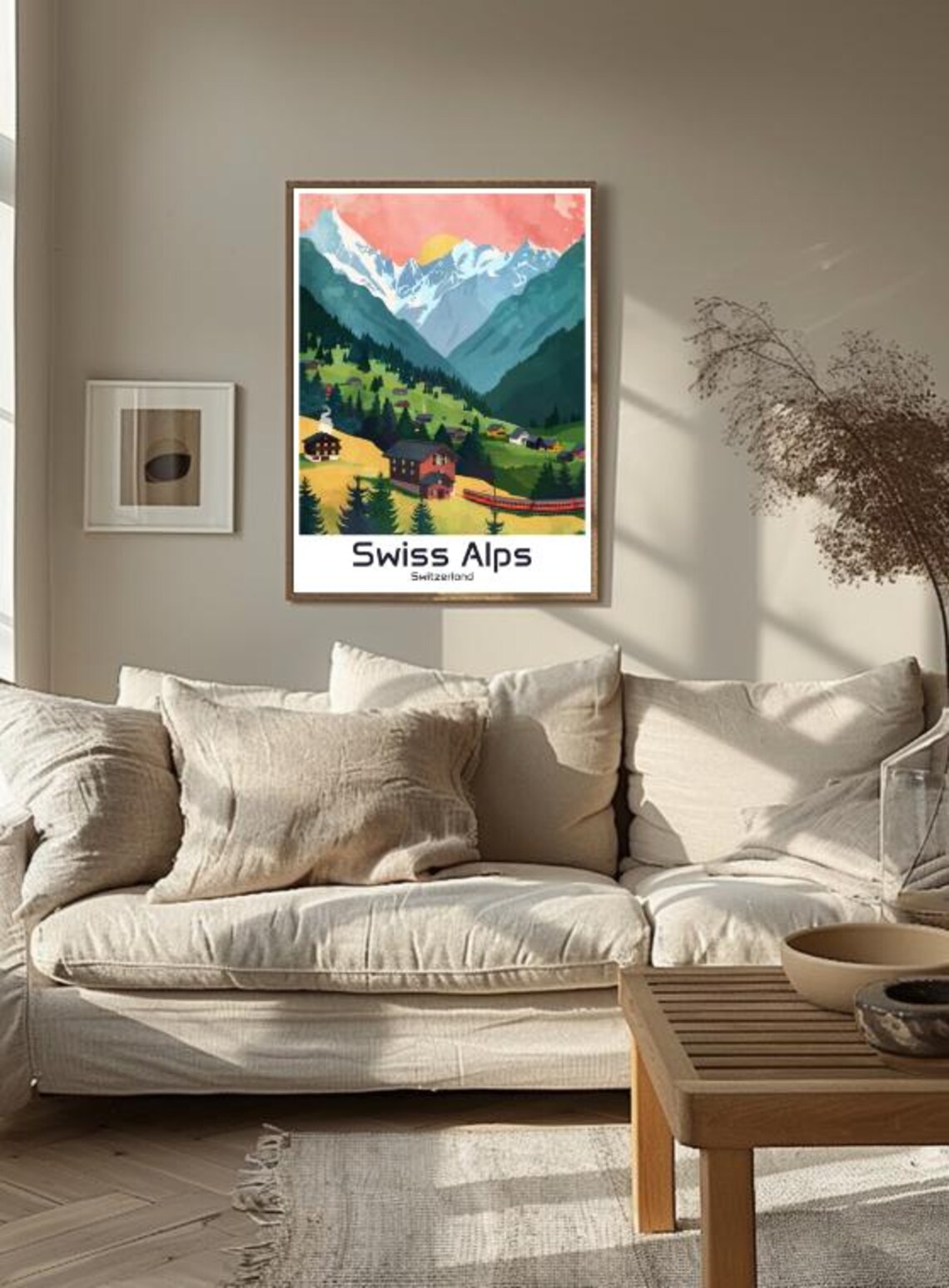 Swiss Alps Switzerland Summer Valley Chalets Red Train Poster - Image 3