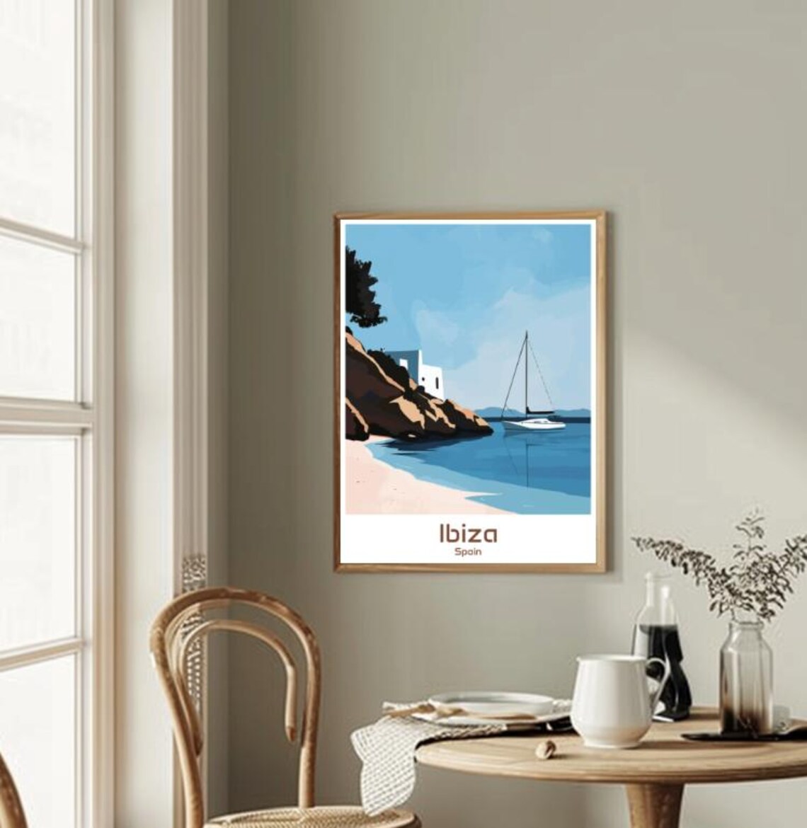 Ibiza Spain Rocky Cove Sailboat Sandy Beach Vintage Travel Poster - Image 2