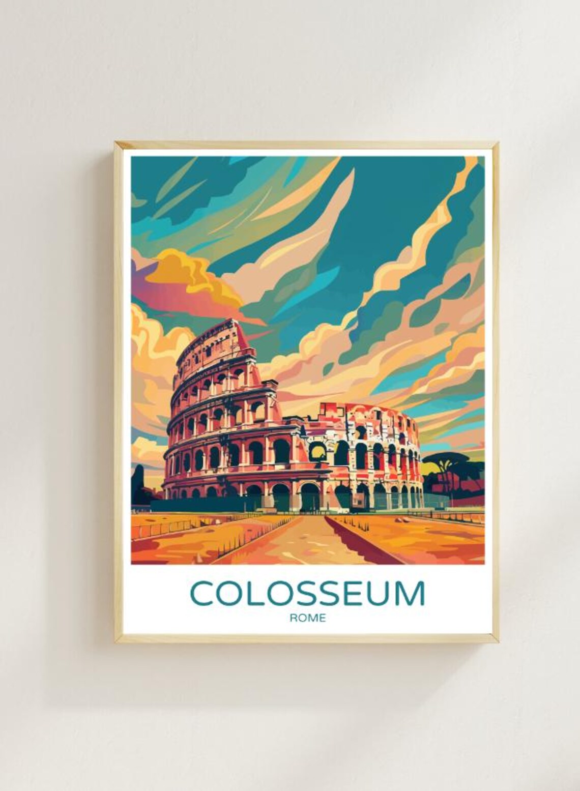 Colosseum Rome Italy Ancient Roman Landmark Sunset Clouds Poster