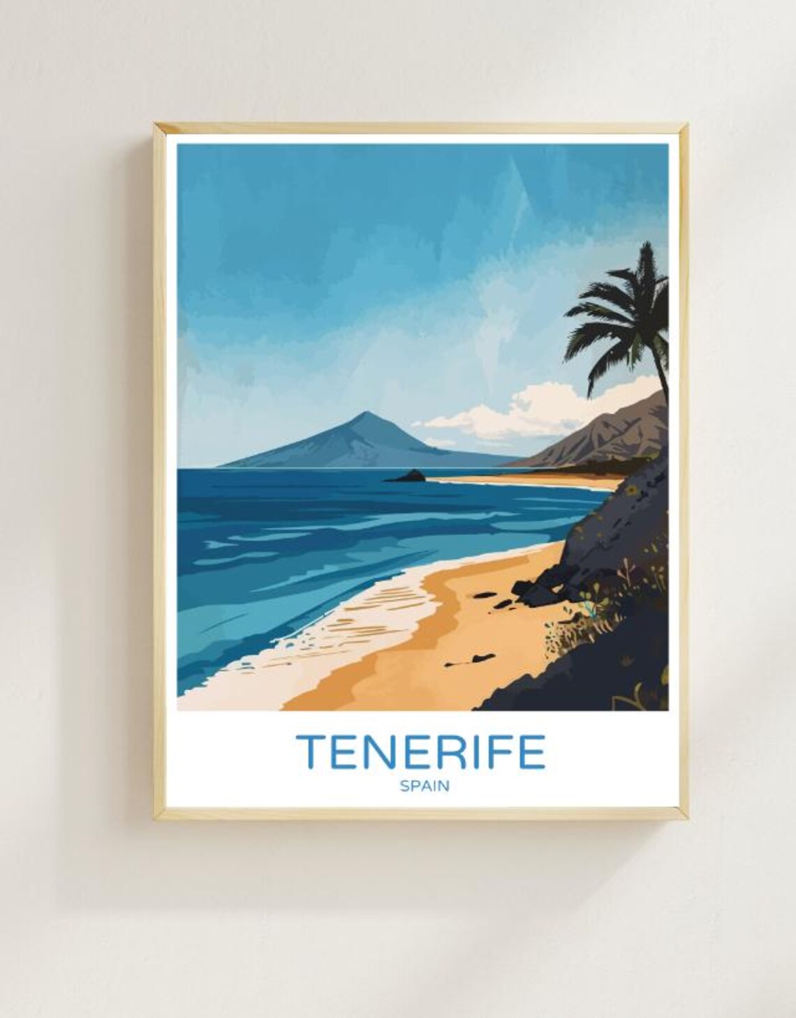 Tenerife Spain Volcanic Peak Golden Beach Island Scene Poster