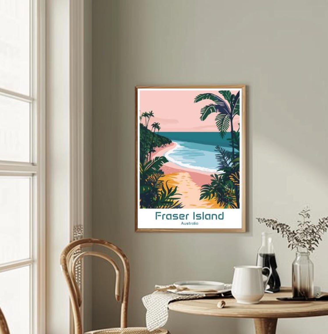 Fraser Island Australia Tropical Sunset Beach Palms and Surf Poster - Image 2