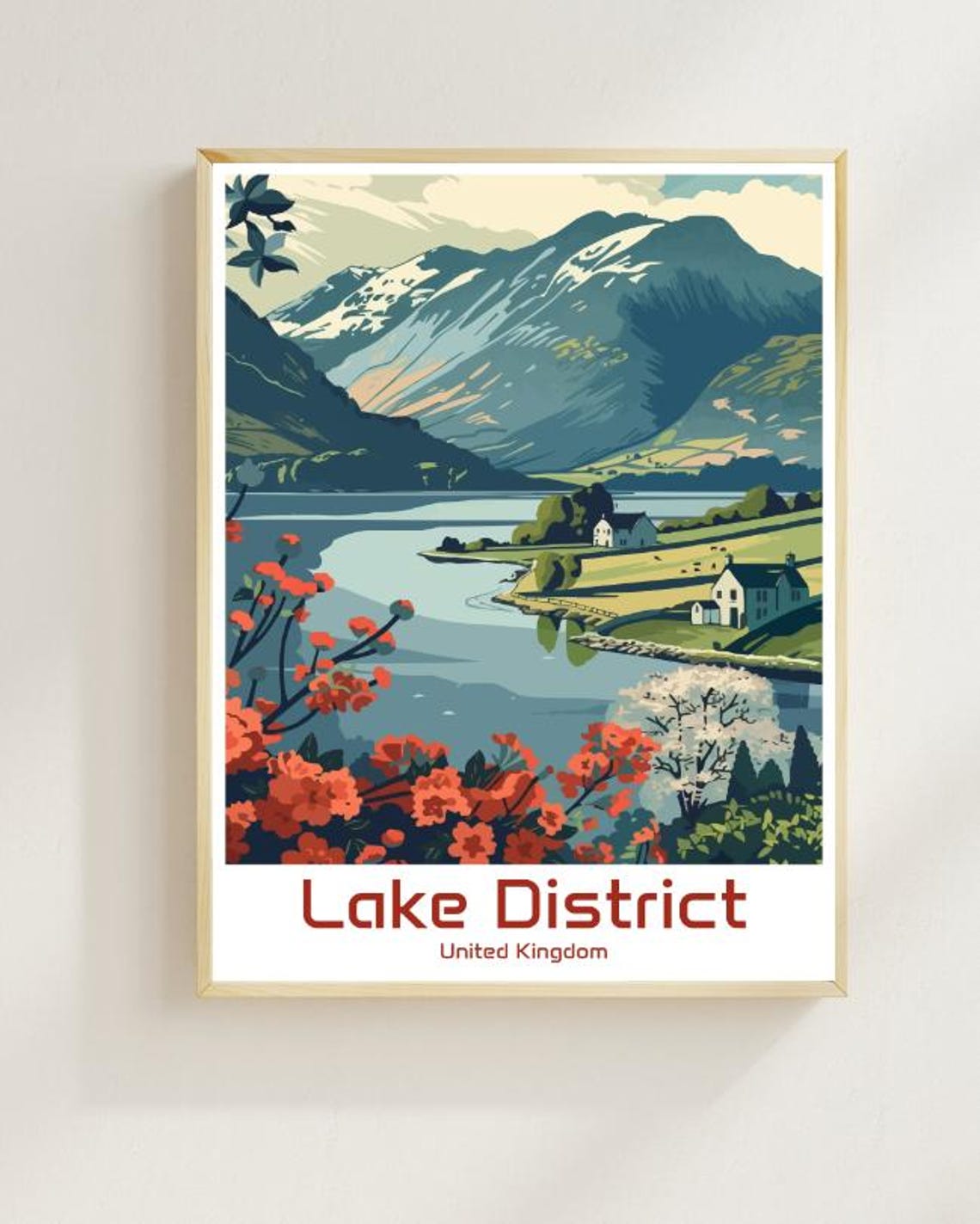 The Lake District Travel Poster Vintage English Landscape Wall Art Scenic Mountain And Lake Print Nature Decor Uk Travel Gift