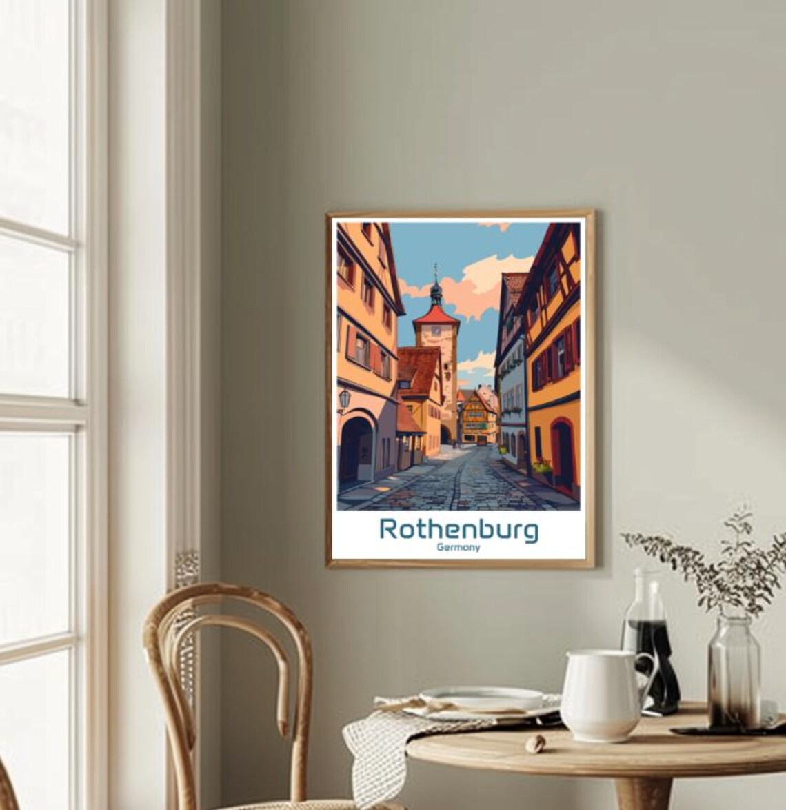 Rothenburg Germany Medieval Cobbled Street Tower View Poster - Image 2