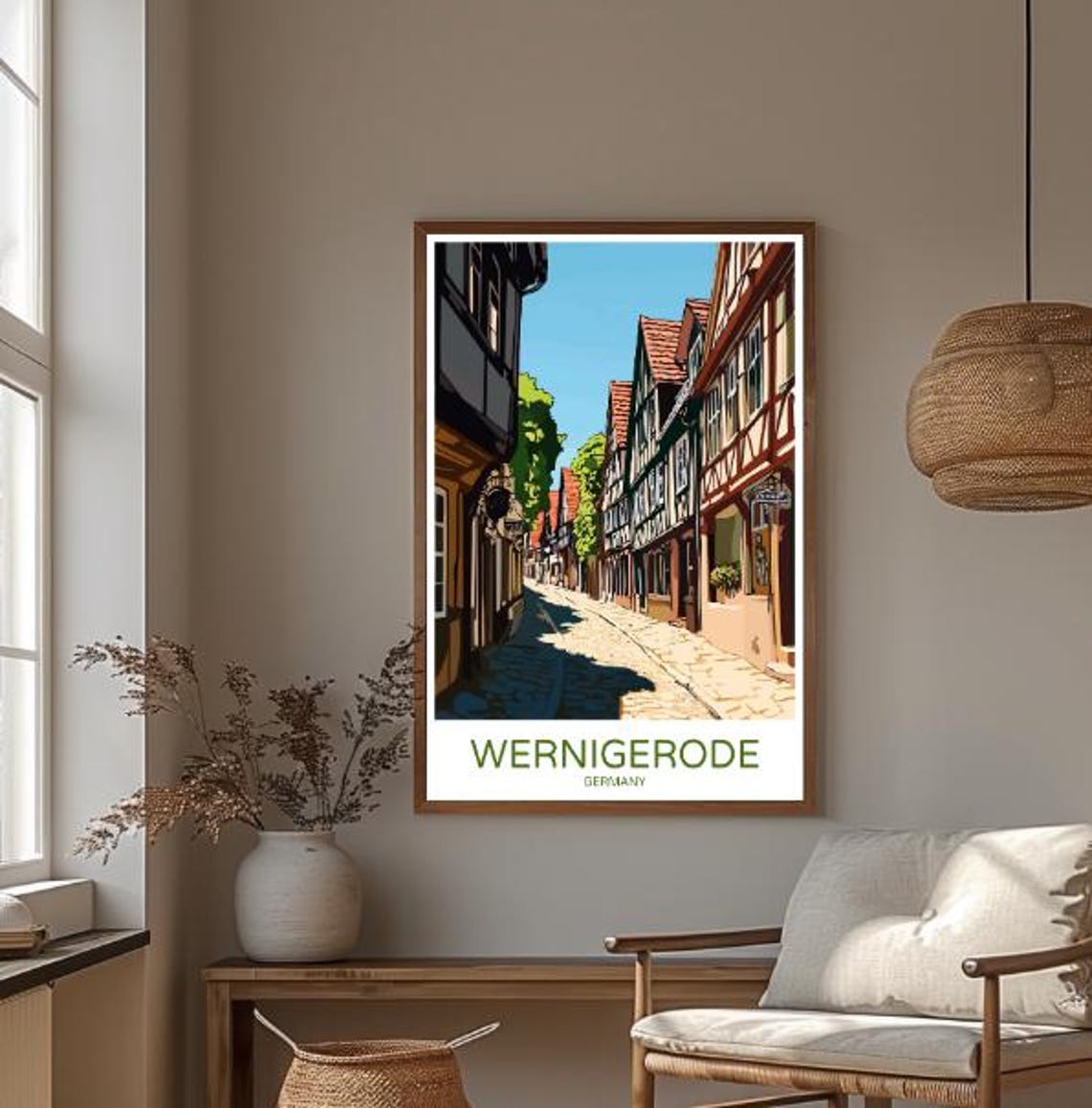 Wernigerode Germany Cobblestone Lane Timber Frame Houses Travel Poster - Image 3