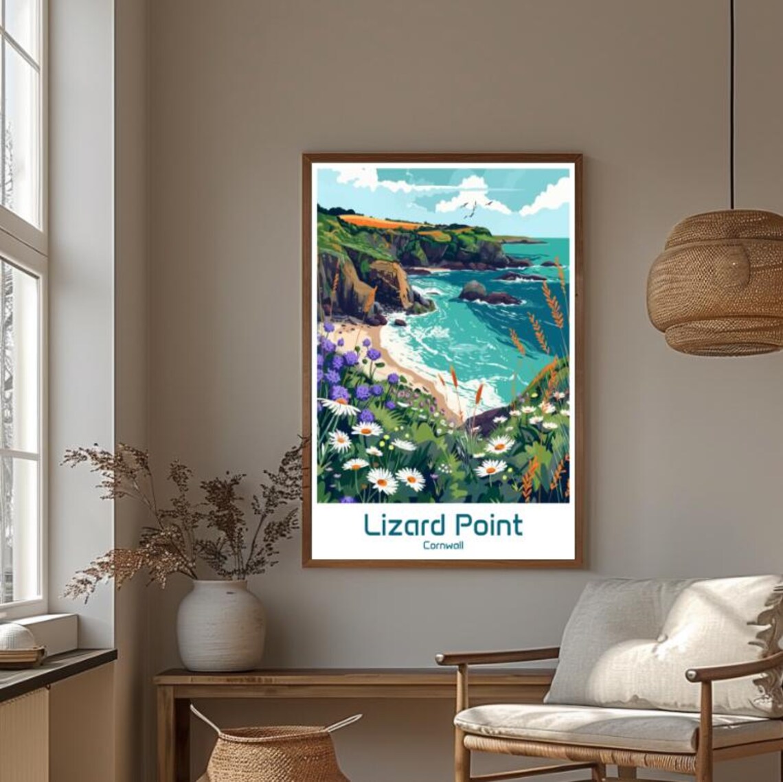 Lizard Point Cornwall Wildflower Cove Cliffs Seaside Travel Poster - Image 4