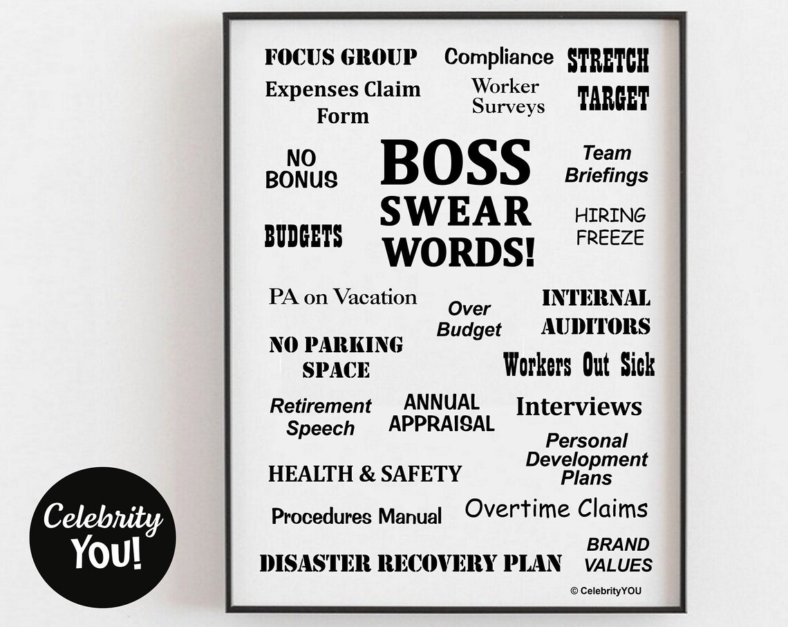 Boss Swear Words Funny Office Humor Poster for Managers and Team Leads