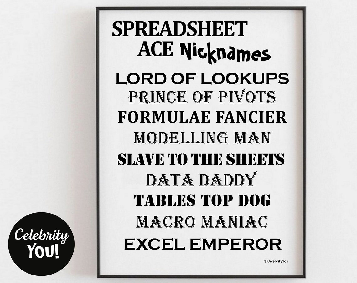 Spreadsheet Ace Nicknames Funny Excel Office Humor Poster Gift