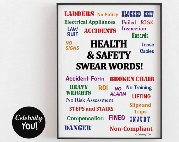 Health Safety Swear Words Color Print, Funny Office Decor