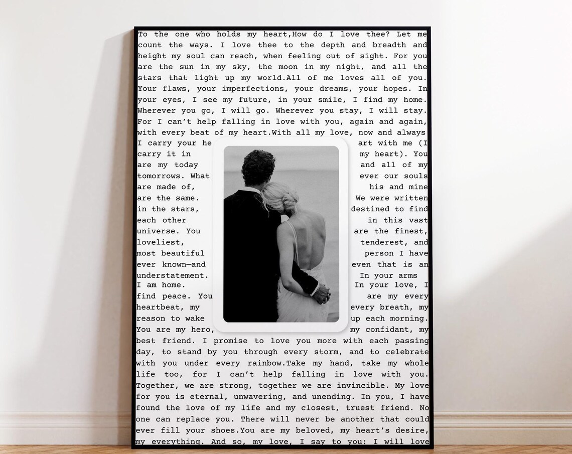 Love Story Photo Love Letter Typewriter Personalized Couples Poster
