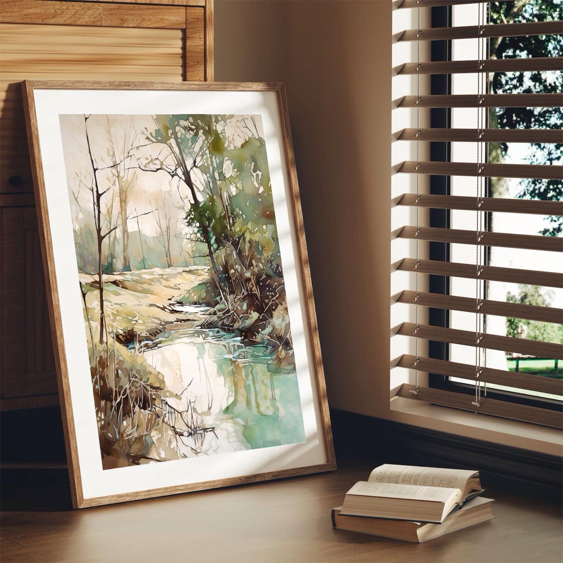 Meandering Stream Winding Through Sunlit Woodland Watercolor Poster - Image 3