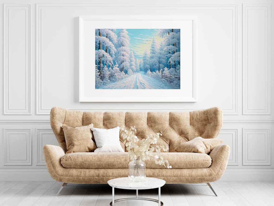 Serene Snowy Winter Road Through Sparkling Frosted Forest Poster - Image 4